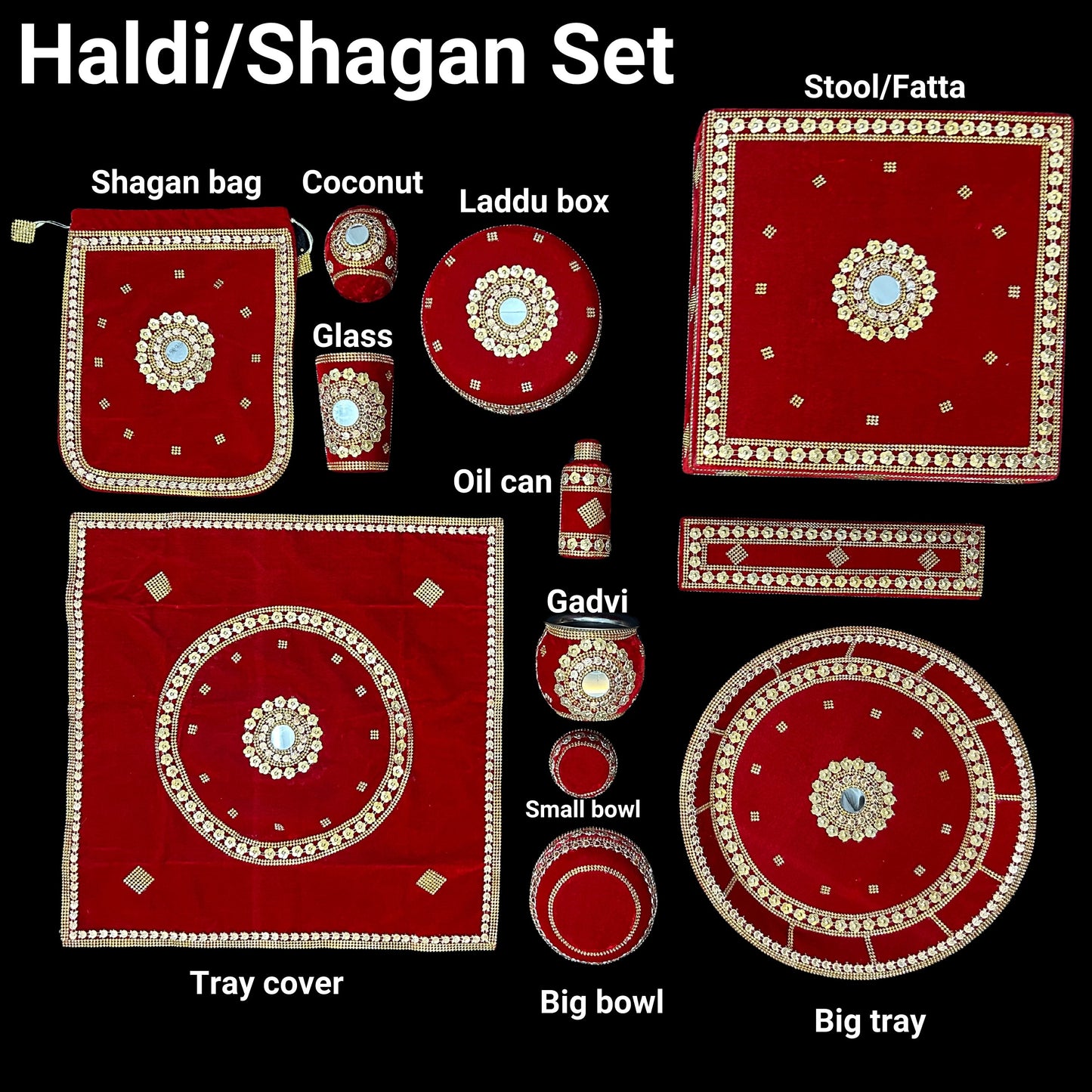 Vatna Haldi Maiyan Mayoun Set of 12 Piece, Indian Desi Pakistani Wedding, Punjabi Wedding Accessories, Viyah, Wedding Items