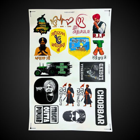 Punjabi Stickers, Sidhu Mossewala Stickers, A4 size sheet, Punjabi Decals, Sikh items,