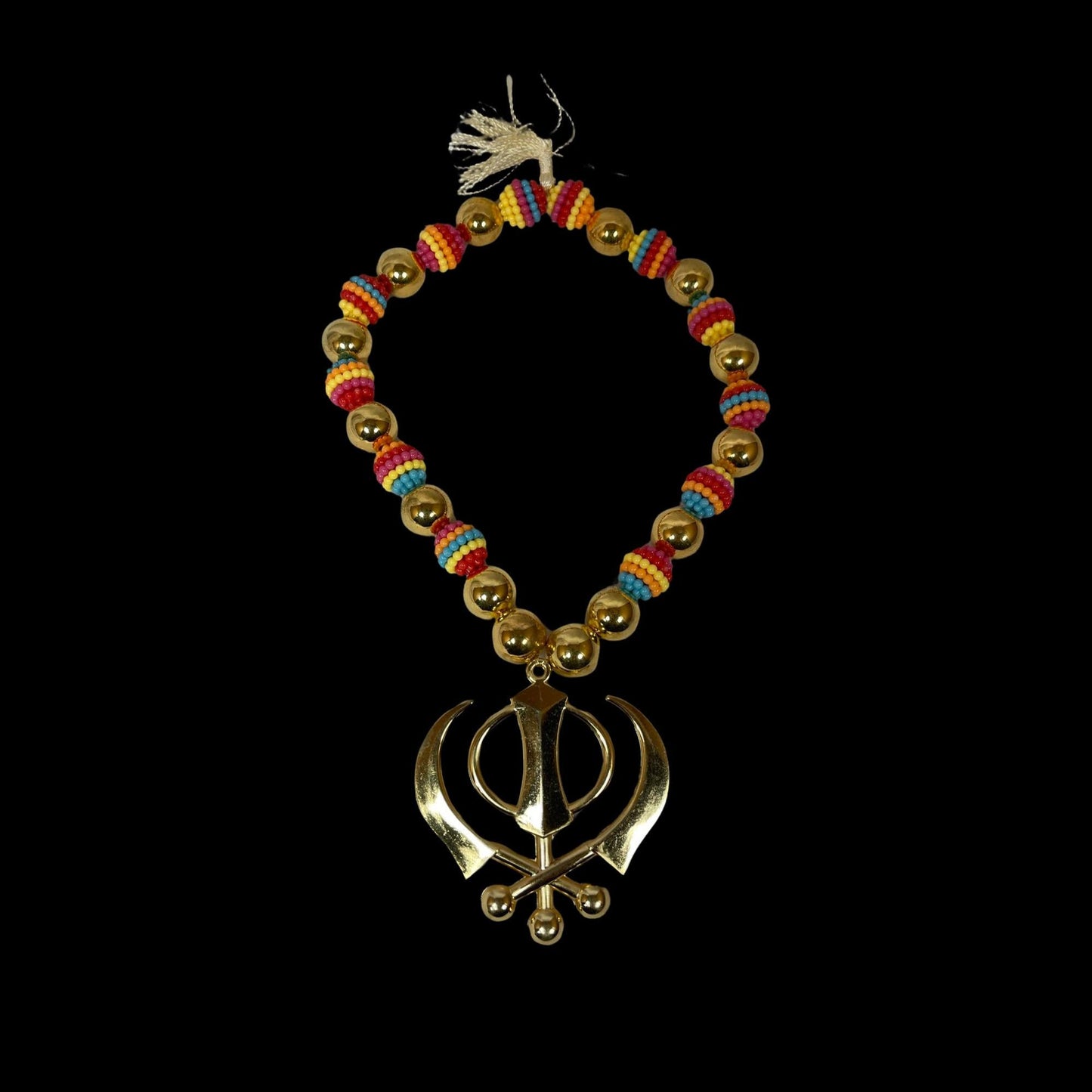 Khanda Car Hanging, Beads, Car Decor, Rear View mirror ornament, Metal Khanda, Sikh Gift Items,