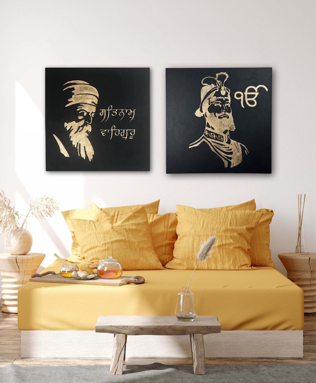 Hand Made Guru Nanak Dev Ji, Guru Gobind Singh Ji Foil Art, Set of 2, Wall Hanging, wall Decor, Home decor, Gift Items, Sikh items,