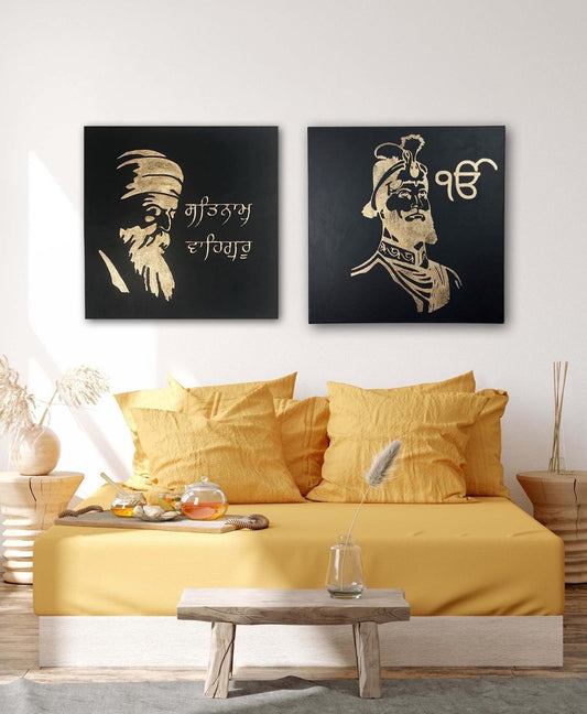 Hand Made Guru Nanak Dev Ji, Guru Gobind Singh Ji Foil Art, Set of 2, Wall Hanging, wall Decor, Home decor, Gift Items, Sikh items,