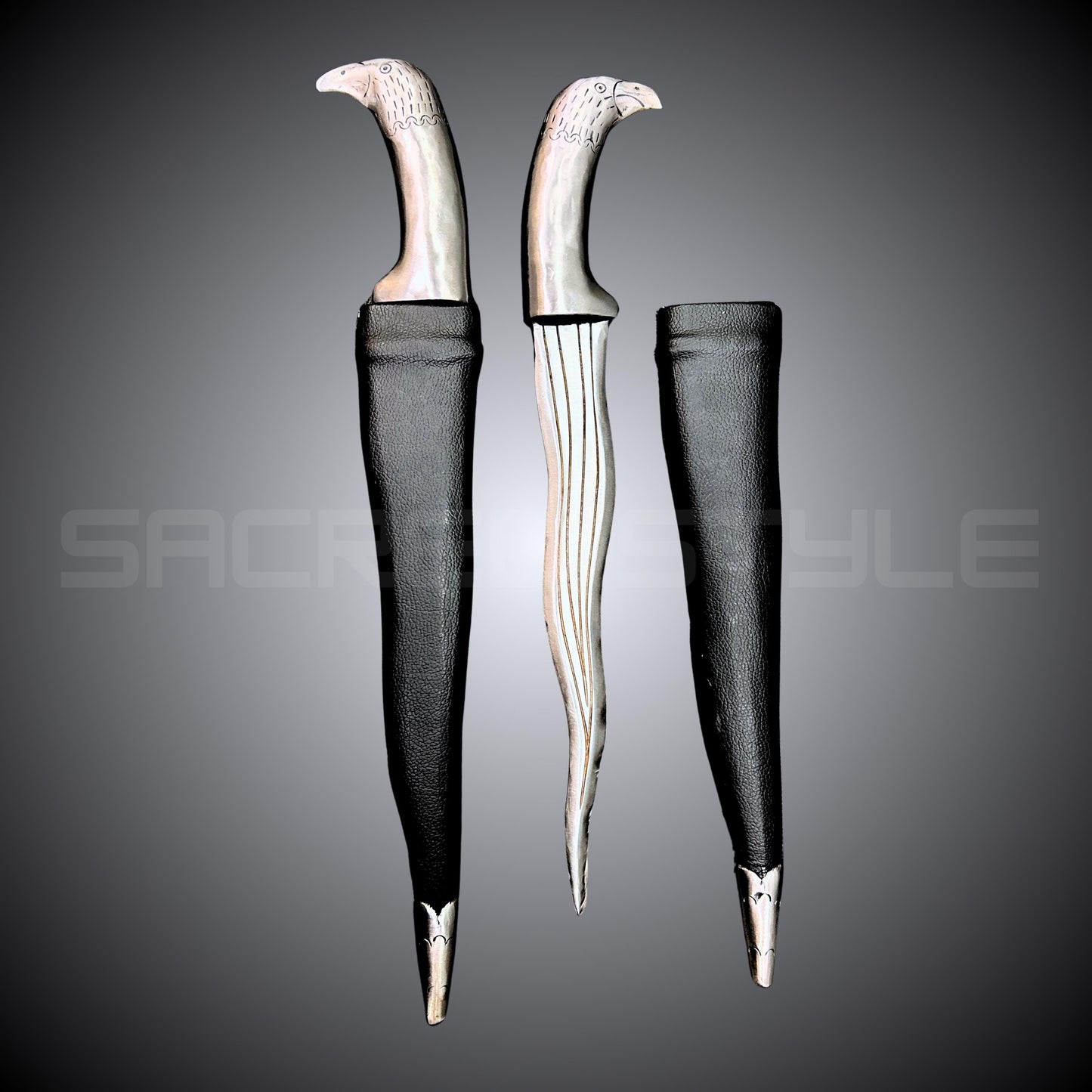 Hand Made Sarbhloh Khanjar Baaz head,  Sikh Kirpan, Sikh Kakar, Pesh Kabz, Kukri, Kakkar, Leather cover, Nihang Singh Ji, Sikh Items