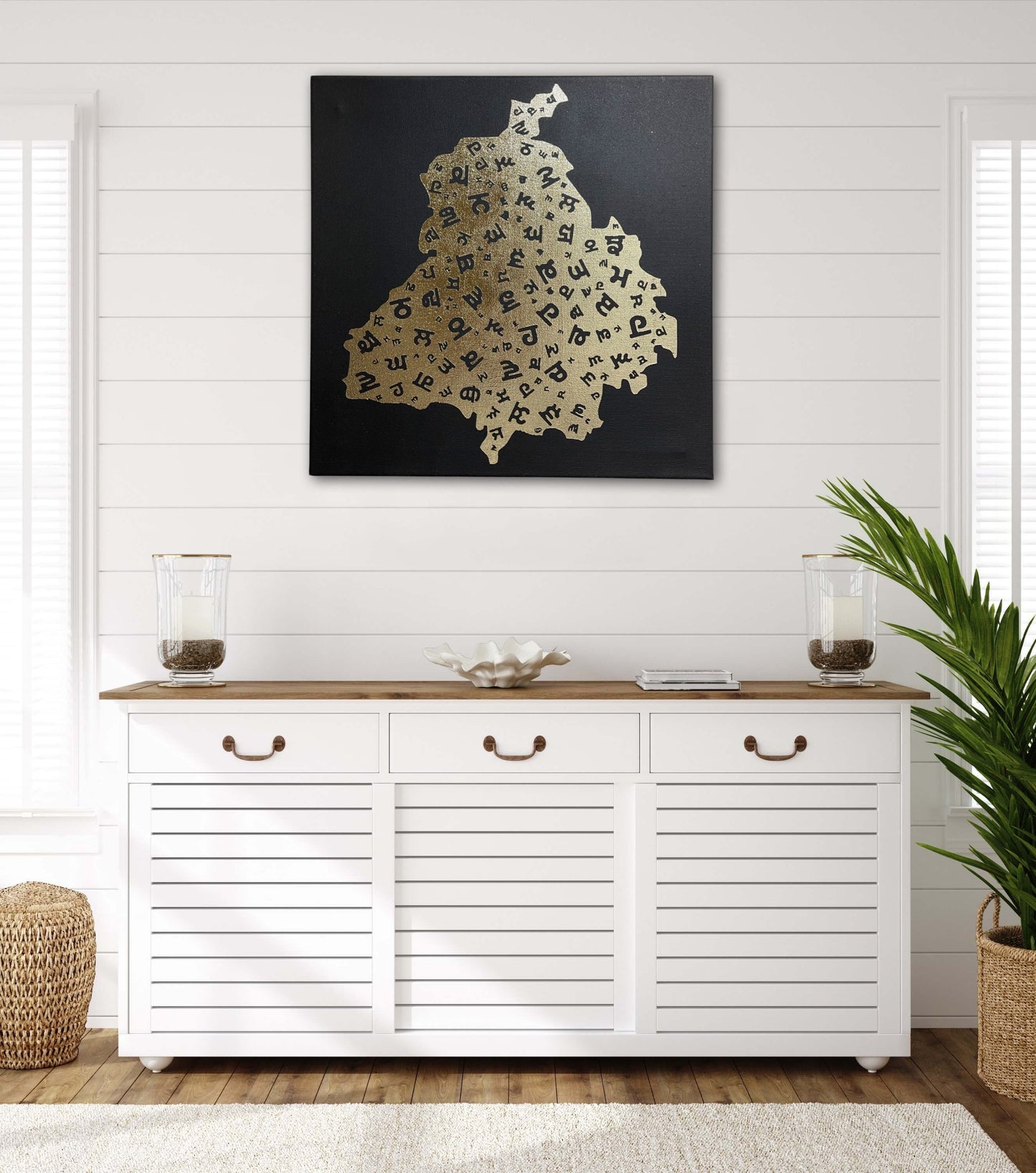 Punjab Map | Punjabi letters Canvas Foil Art | Wall Hanging | Home Decor | Punjabi Boli | Sikh Gift Items |