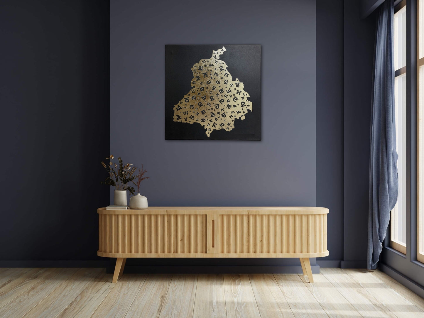 Punjab Map | Punjabi letters Canvas Foil Art | Wall Hanging | Home Decor | Punjabi Boli | Sikh Gift Items |