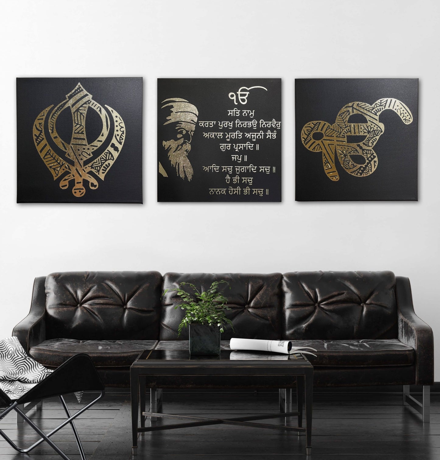 Guru Nanak Dev Ji, Mool Mantar, Khanda, Ek Onkar Mandala, Set of three, Sikh Wall Art, Sikh Home Decor, Punjabi, Sikh Gift Items,