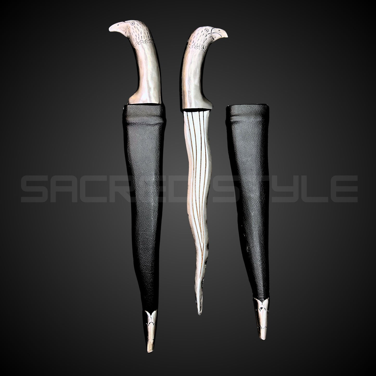 Hand Made Sarbhloh Khanjar Baaz head,  Sikh Kirpan, Sikh Kakar, Pesh Kabz, Kukri, Kakkar, Leather cover, Nihang Singh Ji, Sikh Items