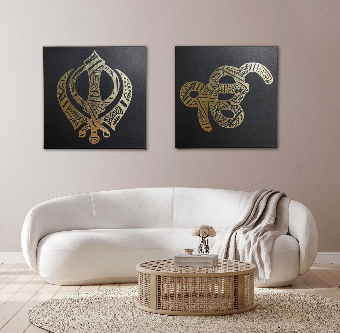 Khanda, Ek Onkar Mandala, Set of two, Sikh Wall Art, Sikh Home Decor, Sikh Wall Hanging, Sikh Wall Decor, Punjabi Gift items, Sikh Items,