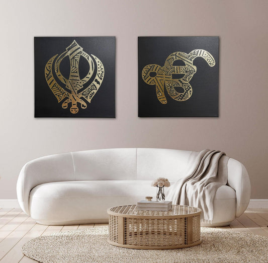 Khanda, Ek Onkar Mandala, Set of two, Sikh Wall Art, Sikh Home Decor, Sikh Wall Hanging, Sikh Wall Decor, Punjabi Gift items, Sikh Items,