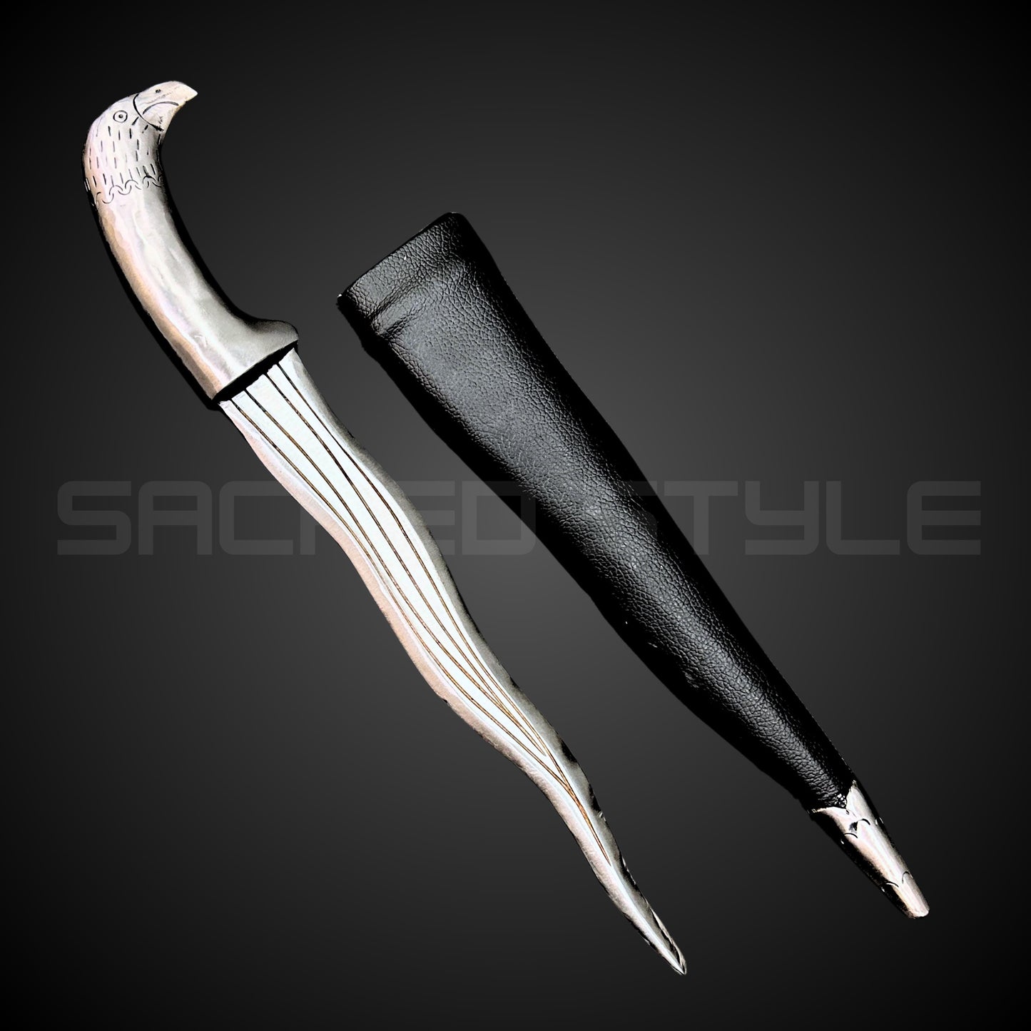 Hand Made Sarbhloh Khanjar Baaz head,  Sikh Kirpan, Sikh Kakar, Pesh Kabz, Kukri, Kakkar, Leather cover, Nihang Singh Ji, Sikh Items