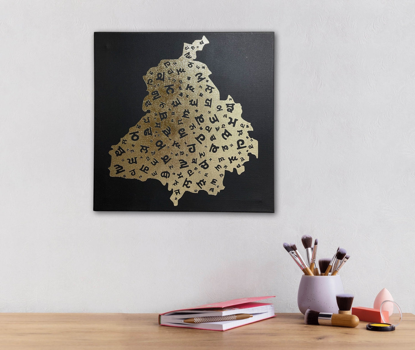Punjab Map | Punjabi letters Canvas Foil Art | Wall Hanging | Home Decor | Punjabi Boli | Sikh Gift Items |