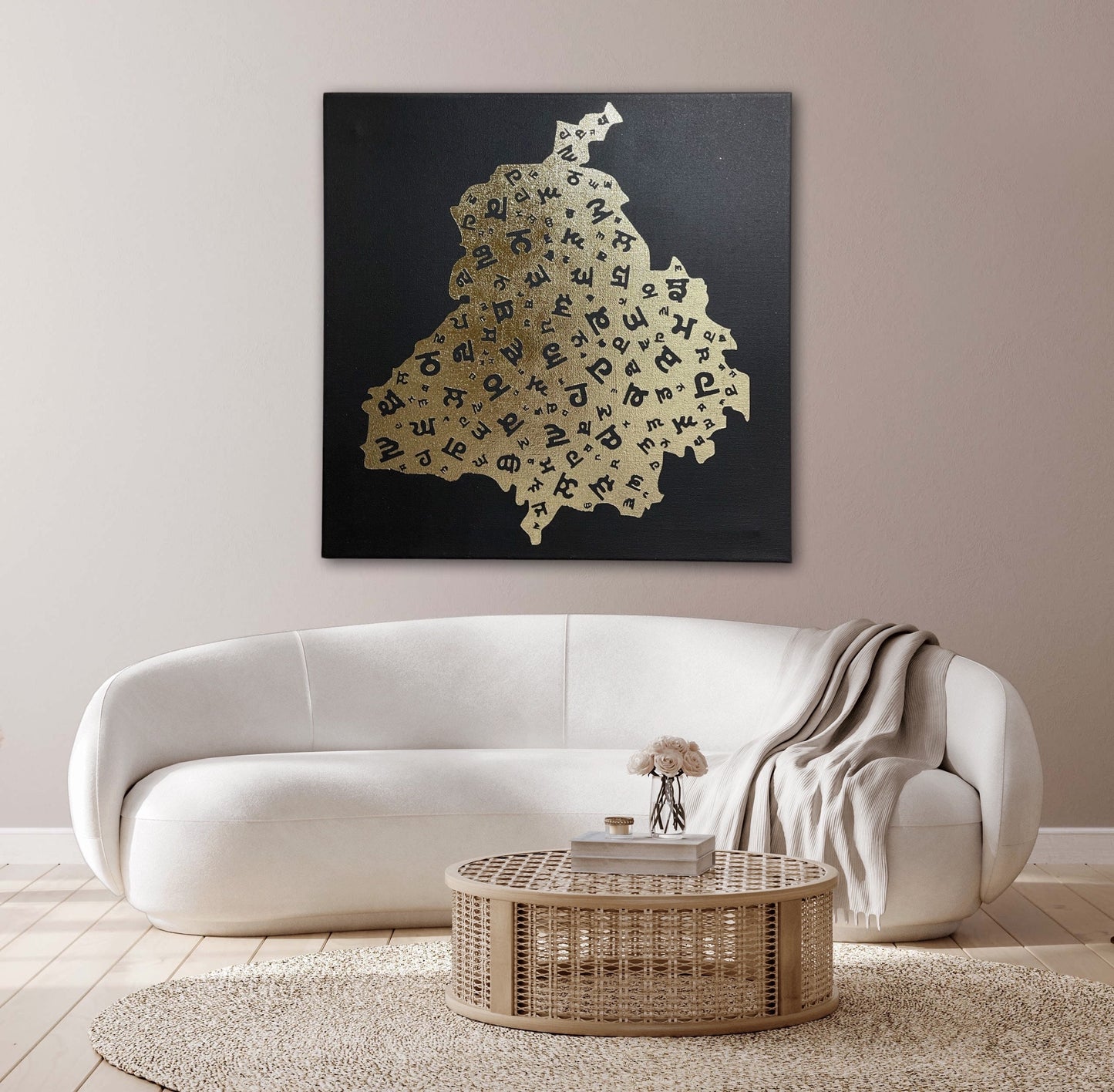 Punjab Map | Punjabi letters Canvas Foil Art | Wall Hanging | Home Decor | Punjabi Boli | Sikh Gift Items |