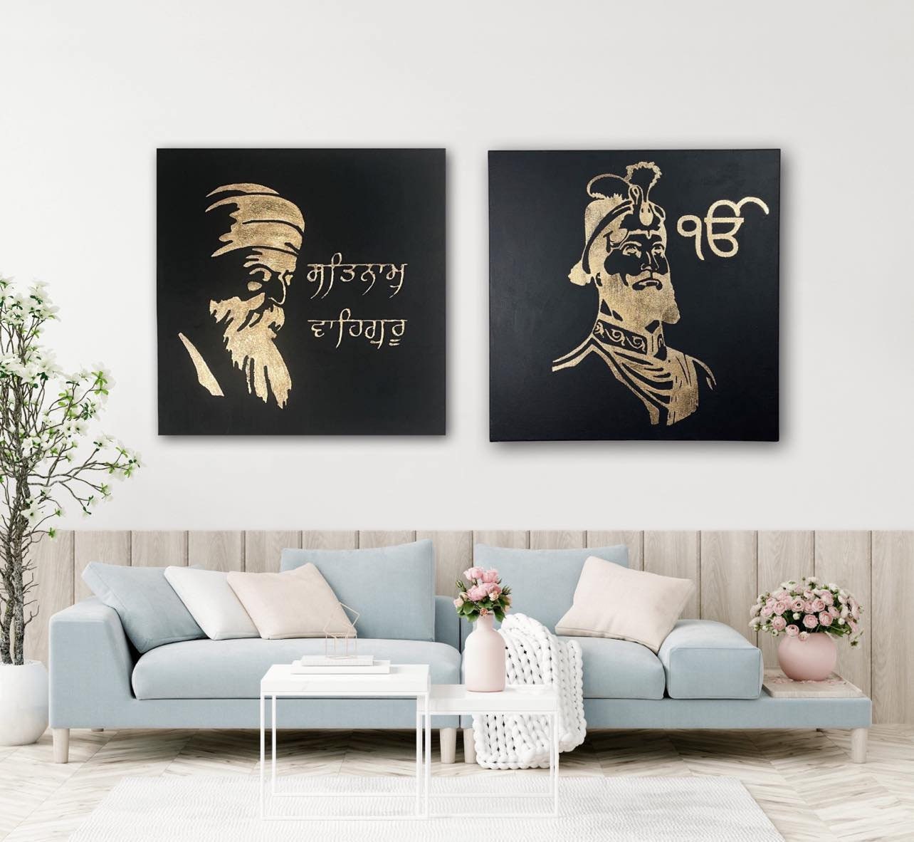 Hand Made Guru Nanak Dev Ji, Guru Gobind Singh Ji Foil Art, Set of 2, Wall Hanging, wall Decor, Home decor, Gift Items, Sikh items,