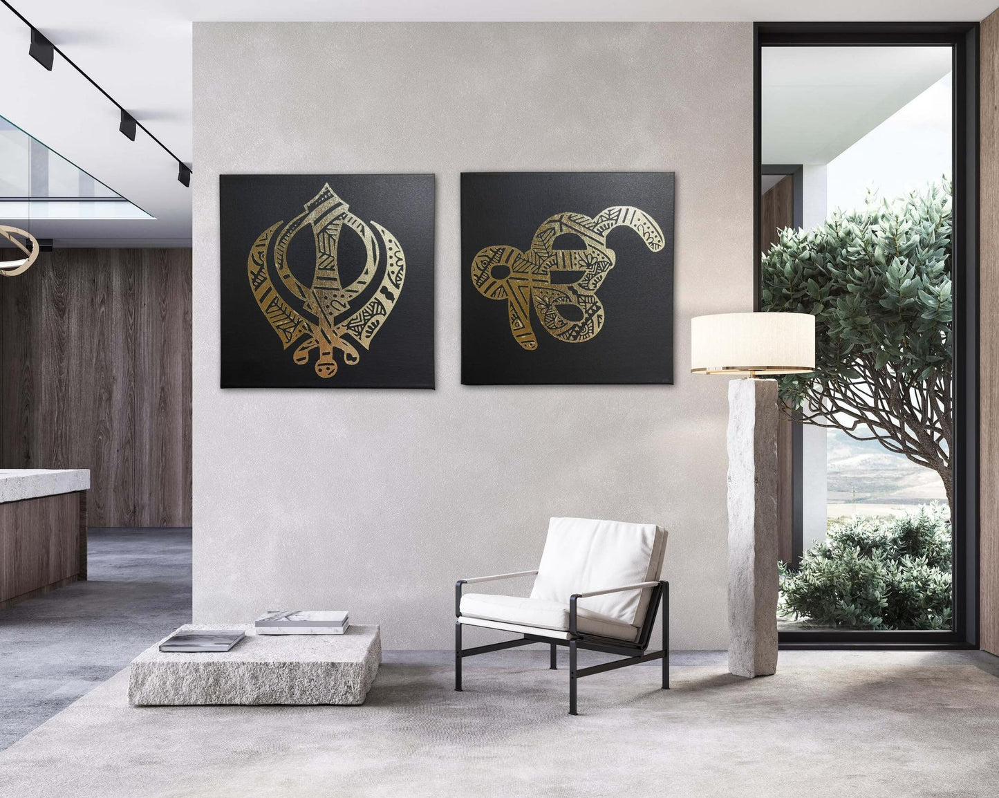 Khanda, Ek Onkar Mandala, Set of two, Sikh Wall Art, Sikh Home Decor, Sikh Wall Hanging, Sikh Wall Decor, Punjabi Gift items, Sikh Items,
