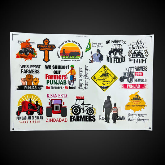 Punjabi Stickers, Kisan Majdoor stickers, No Farmer No Food, A4 size sheet, Punjabi Decals, Sikh items,