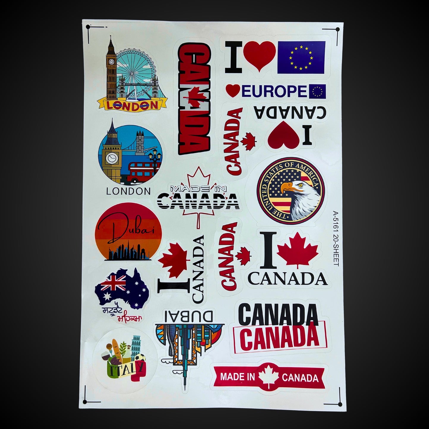 I love Canada Stickers, A4 size sheet, Car Decals,