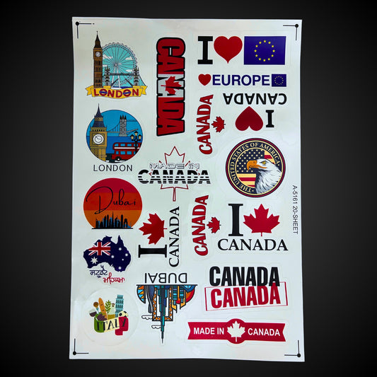 I love Canada Stickers, A4 size sheet, Car Decals,