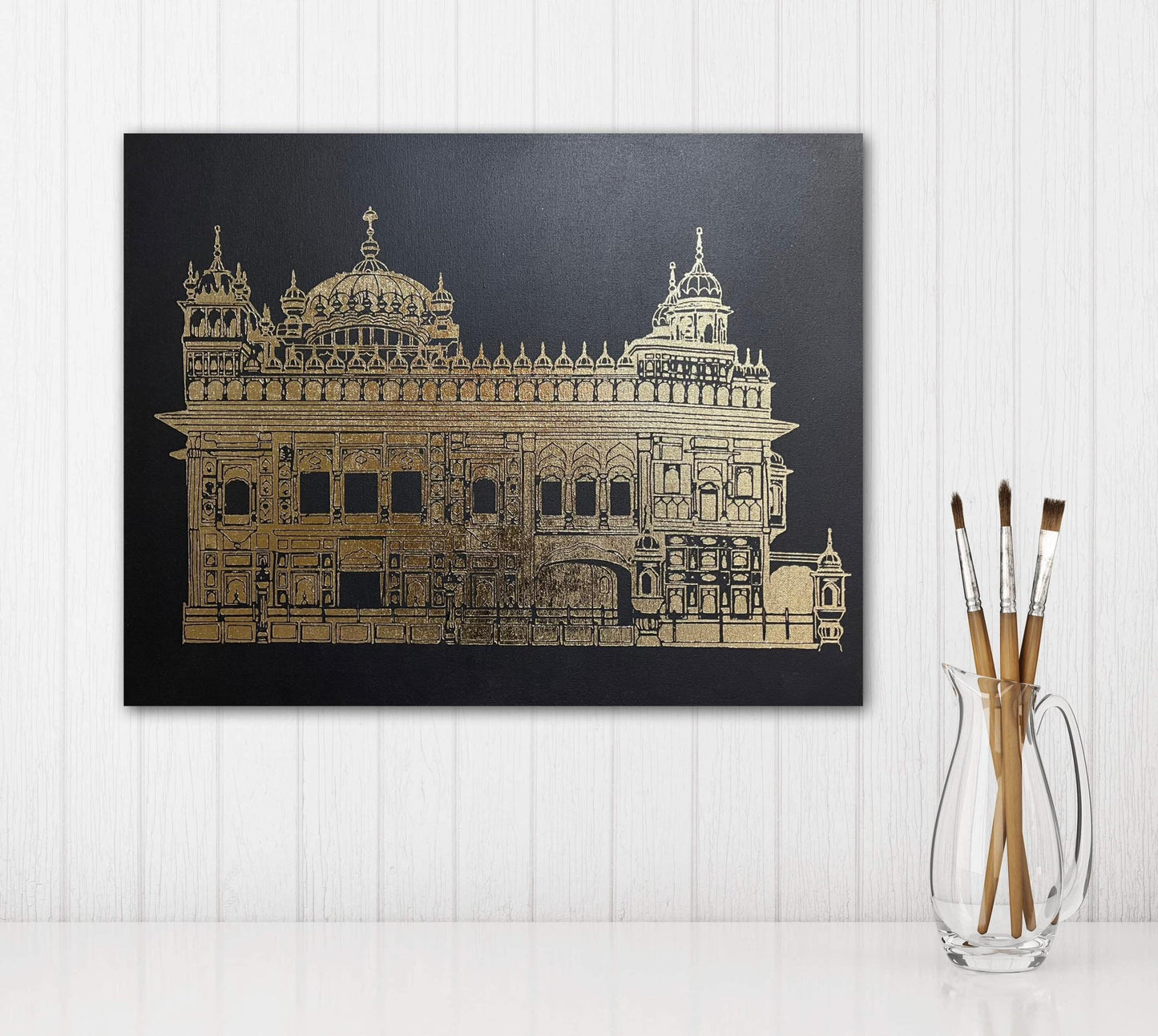 Handmade The Golden Temple Foil Art on Canvas, Siri Darbar Sahib, Punjabi, Sikh Art, Home Decor, Sikh Gift Items.