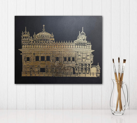 Handmade The Golden Temple Foil Art on Canvas, Siri Darbar Sahib, Punjabi, Sikh Art, Home Decor, Sikh Gift Items.